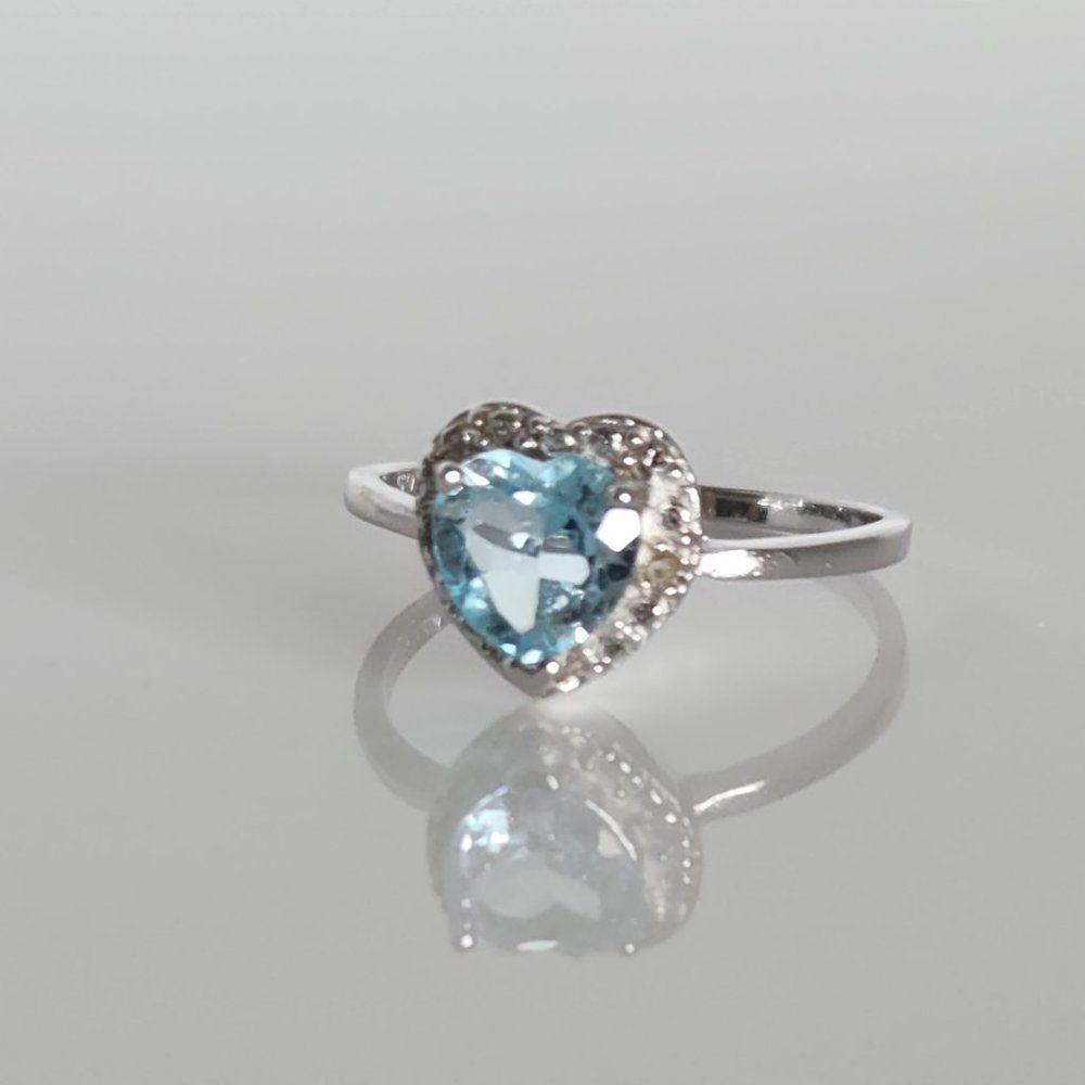 Blue Topaz Heart Ring 1 Carat Size 6.75